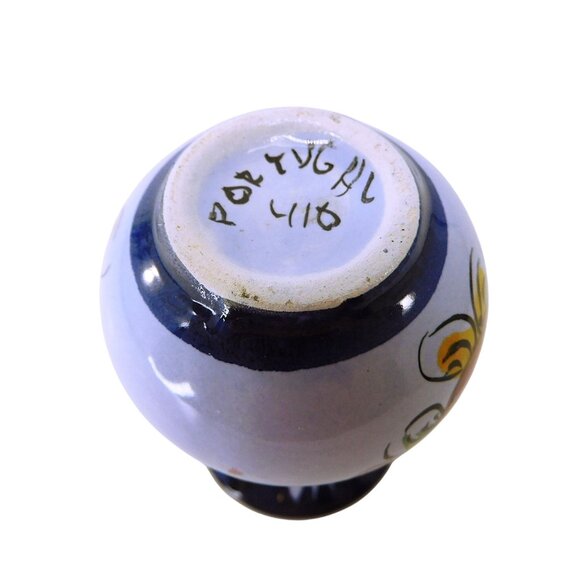 Small Portuguese Vase Hand Painted With Floral Design Ceramic  3" - Picture 5 of 7